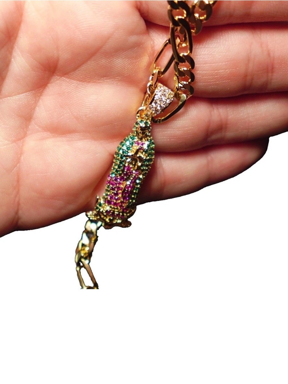 Our lady of Guadalupe Gold-tone pendant necklace-multicolor CZ religious jewelry